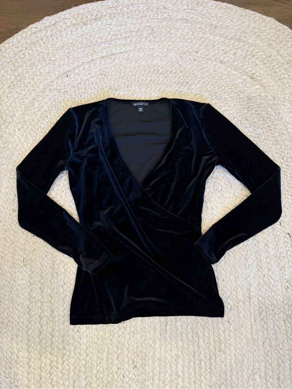 J. Crew Black Velvet Wrap-Style Long-Sleeve Top